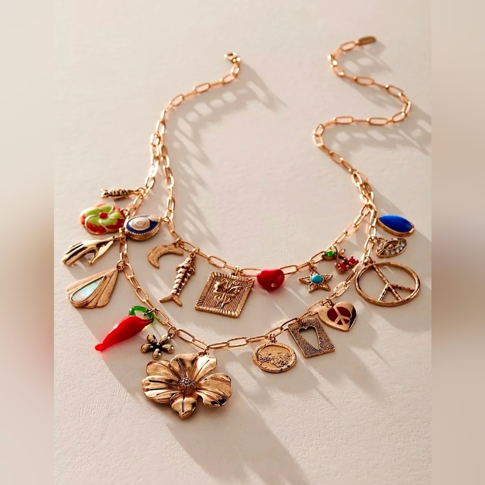 Free People Maxamillion Flower Power Charm Necklace Nwot